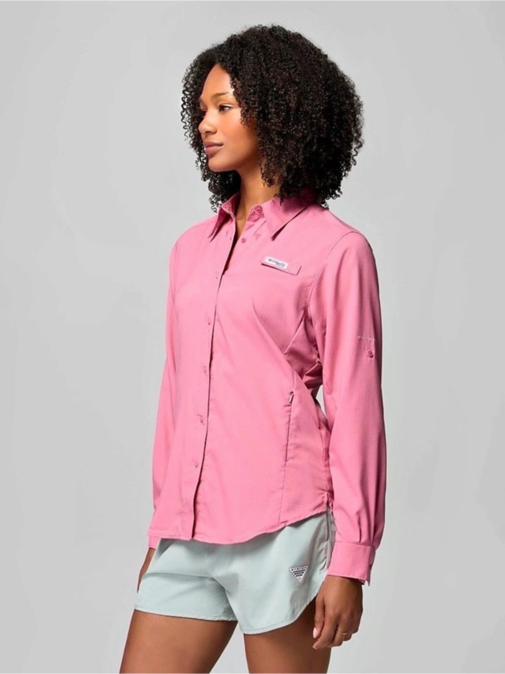 Columbia Women's PFG Tamiami II Long Sleeve Roll Tab Shirt Pink Large Fishing